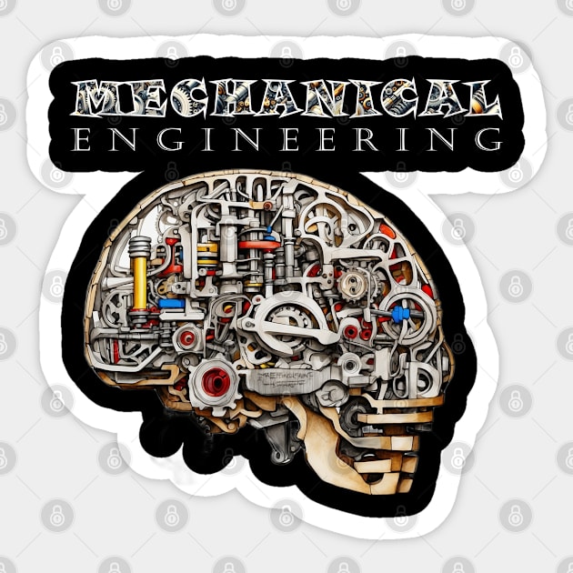 Mechanical Engineering - Inside Skull [White Text Version] Sticker by JavaBlend